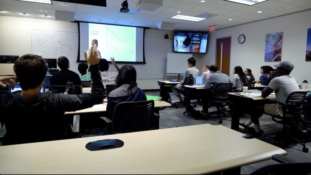 Students attending a class in the Medical Physics graduate program suite.