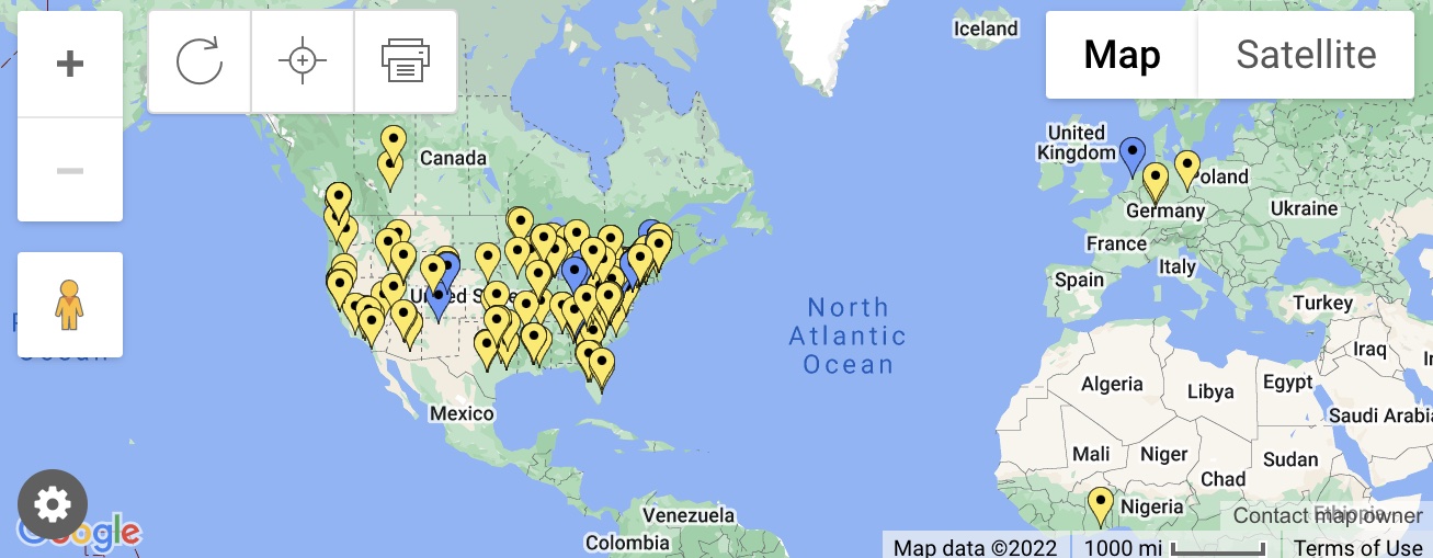 A map of Medical Physics Alumni locations across the globe